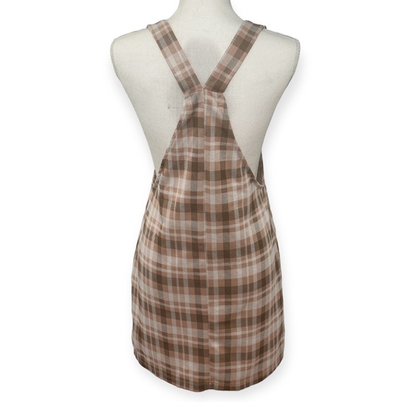No Comment Pink/Tan Plaid Overall Mini Dress NWT - Picture 3 of 8